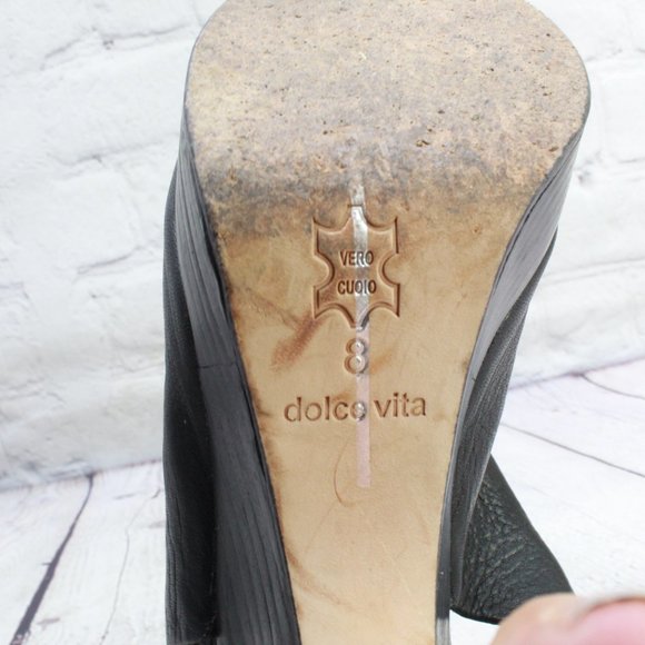 Dolce Vita Black Leather Peep Toe Ankle Strap High Heel Booties Size US 8 - Picture 8 of 9